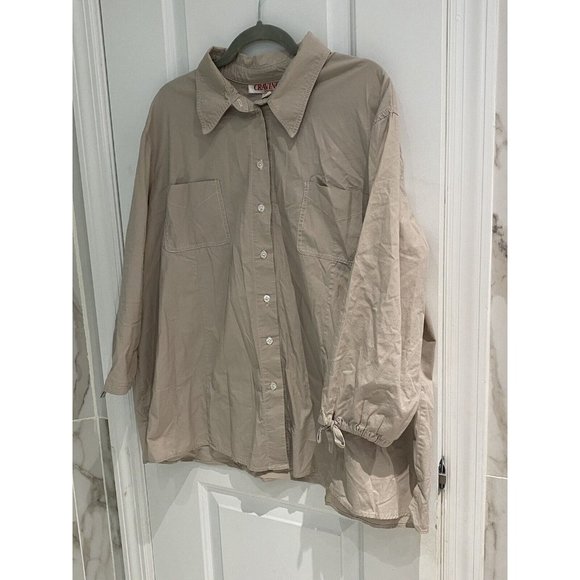 Cravings New York Women’s Tan 3/4 Tie Sleeve Collared Buttoned Blouse Si… - Picture 1 of 10
